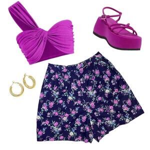 Vintage floral navy blue high